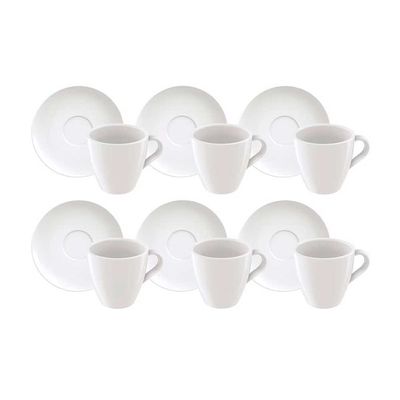 Conjunto com 6 Xícaras e Pires para Capuccino Tramontina Paola em Porcelana 200 ml Branco