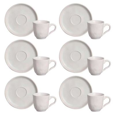 Conjunto com 6 Xícaras e Pires para Café Porto Brasil Bio Vit em Stoneware - 120 ml Cinza