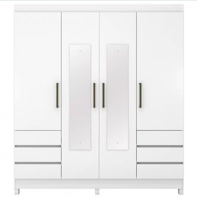 Guarda-Roupa Casal Demóbile Mônaco 4 Portas 6 Gavetas com Espelho 195cm Branco