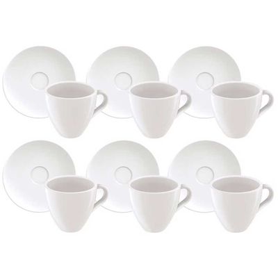 Conjunto com 6 Xícaras e Pires para Expresso Tramontina Paola em Porcelana 95 ml Branco