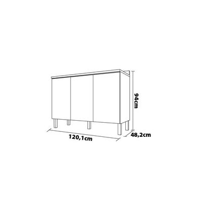 Balcão Triplo Bartira Topázio UP com 3 Portas e 1 Prateleira - 120,1cm de largura Damasco/Grafite