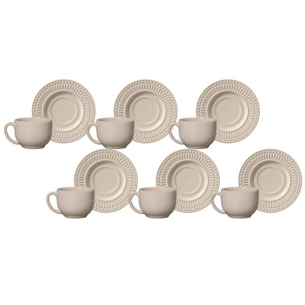 Conjunto de Xícaras para Chá Porto Brasil Roma com Pires em Faiança Feldspática Cru 161ml 6 Peças Bege