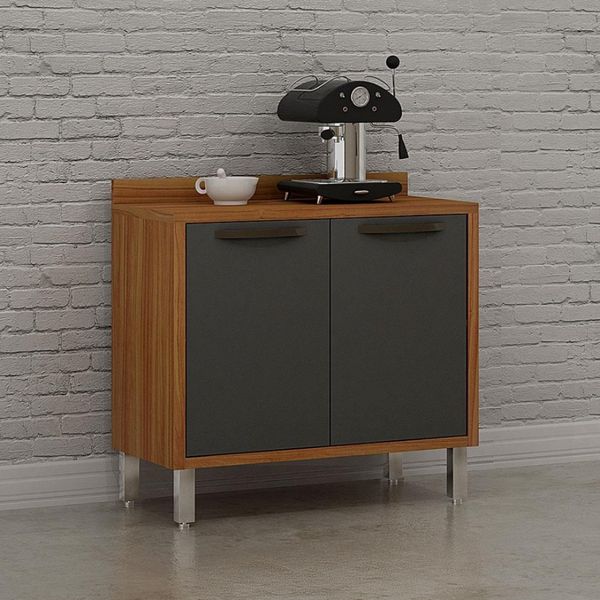 Balcão Letícia com 2 Portas e 1 Prateleira CHF Móveis Carvalho com Grafite Balcão Letícia com 2 Portas e 1 Prateleira CHF Móveis Carvalho com Grafite