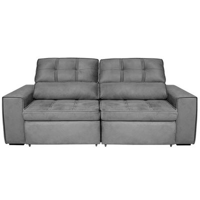 Sofá 4 Lugares Luizzi Bugatti II com Assento Retrátil Encosto Reclinável e Tecido Veludo Plush Chumbo
