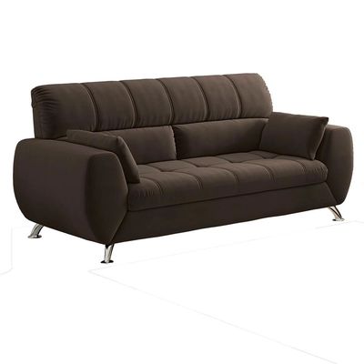 Sofá 3 Lugares Bélgica em Tecido Suede com 2 Almofadas Linoforte Café