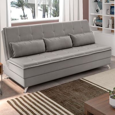 Sofá Cama Malu Suede Veludo com Pés de Alumínio Besthouse Cinza