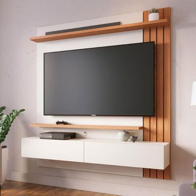 Painel Home Suspenso Colibri Juriti com 150 cm de Largura, Ideal para TV de Até 65 Off White Matte/Freijó
