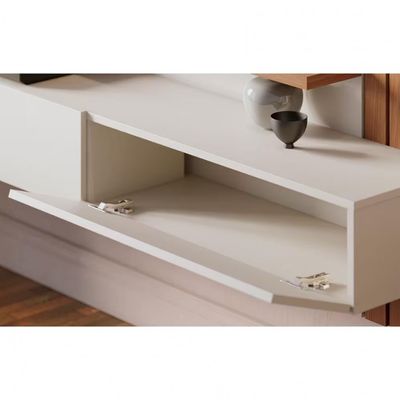 Painel Home Suspenso Colibri Juriti com 150 cm de Largura, Ideal para TV de Até 65 Off White Matte/Freijó