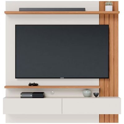 Painel Home Suspenso Colibri Juriti com 150 cm de Largura, Ideal para TV de Até 65 Off White Matte/Freijó