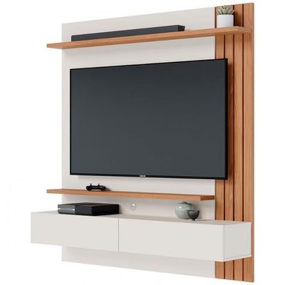 Painel Home Suspenso Colibri Juriti com 150 cm de Largura, Ideal para TV de Até 65 Off White Matte/Freijó