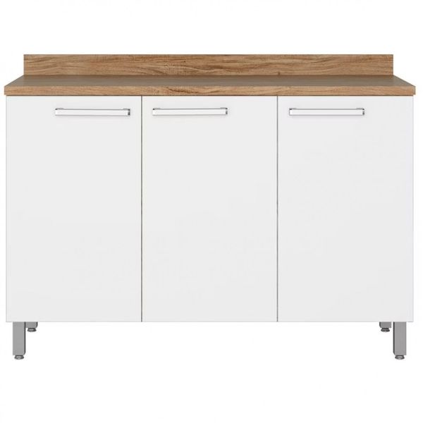 Balcão Triplo Bartira Topázio UP com 3 Portas e 1 Prateleira Branco com Marrom Balcão Triplo Bartira Topázio UP com 3 Portas e 1 Prateleira Branco com Marrom