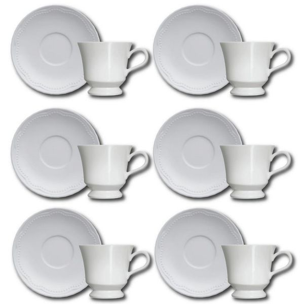 Conjunto de Xícaras para Chá Germer Cottage em Porcelana 240 ml 6 Peças Branco Conjunto de Xícaras para Chá Germer Cottage em Porcelana 240 ml 6 Peças Branco