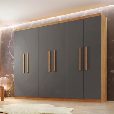 Guarda-Roupa Holanda 6 Portas e 2 Gavetas Rufato Imbuia com Blonde