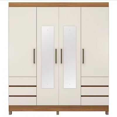 Guarda-Roupa Casal Demóbile Mônaco 4 Portas 6 Gavetas com Espelho 195cm Amendôla com Off White