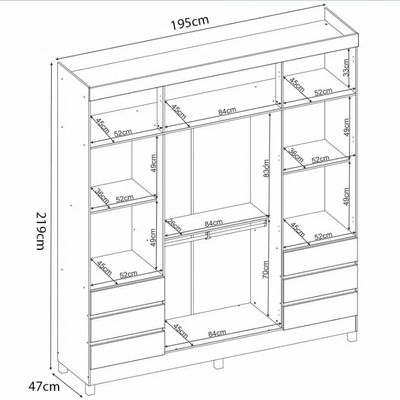 Guarda-Roupa Casal Demóbile Mônaco 4 Portas 6 Gavetas com Espelho 195cm Amendôla com Off White