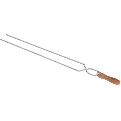 Conjunto de Espetos Simples e Duplo Utimil em Aço Inox, Aço Cromado e Madeira 4 Peças Inox e Natural