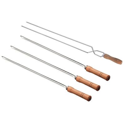 Conjunto de Espetos Simples e Duplo Utimil em Aço Inox, Aço Cromado e Madeira 4 Peças Inox e Natural