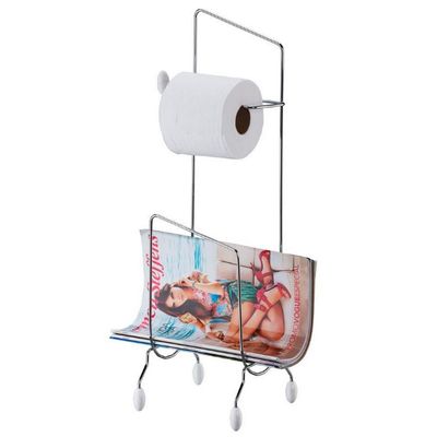 Suporte de Chão para Papel Higiênico e Revisteiro Utimil em Aço Cromado 56 cm Cromado