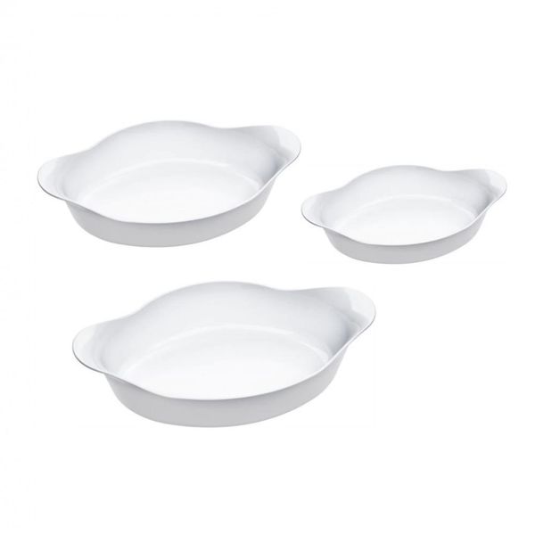 Conjunto de Assadeiras Ovais Marinex Opaline em Vidro Temperado 3 Peças Branco