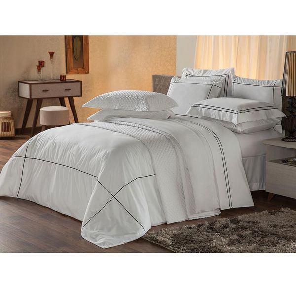 Jogo de Cama Queen Plumasul Harmonious 230 Fios com 4 Peças Branco e Preto