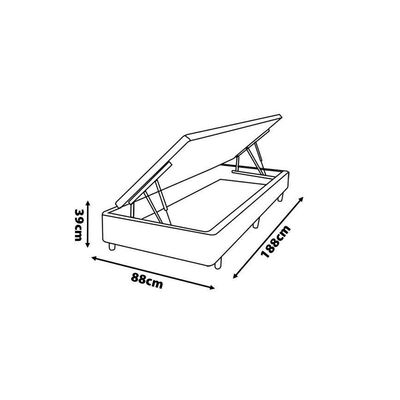 Base Box para Colchão de Solteiro MGA Lift Cotton com Baú e Pistão à Gás 39x88x188cm Preto