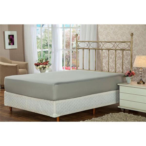 Lençol com Elástico King Soft Touch Plumasul 300 Fios Cinza