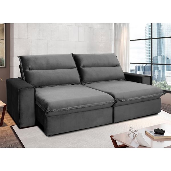 Sofá 4 Lugares Gralha Azul Angeles com Assento Retrátil e Encosto Reclinável em Tecido Veludo 270cm Cinza Sofá 4 Lugares Gralha Azul Angeles com Assento Retrátil e Encosto Reclinável em Tecido Veludo 270cm Cinza