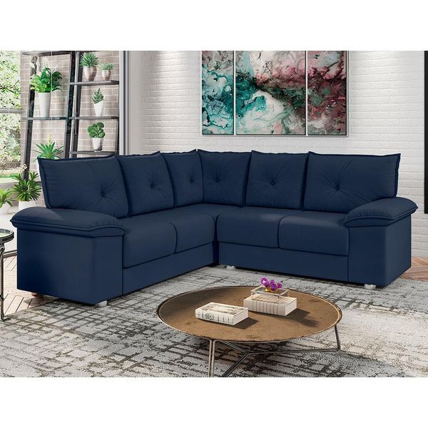 Sofá de Canto 5 Lugares Bilbao em Tecido Suede Veludo Besthouse Azul Sofá de Canto 5 Lugares Bilbao em Tecido Suede Veludo Besthouse Azul