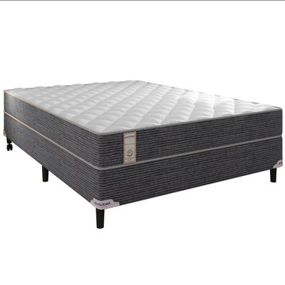 Cama Box de Casal New Lexus com Molas Ensacadas e Revestimento em Tecido Poliéster 60x138x188cm Portobel Cinza e Branco