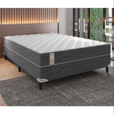 Cama Box de Casal New Lexus com Molas Ensacadas e Revestimento em Tecido Poliéster 60x138x188cm Portobel Cinza e Branco