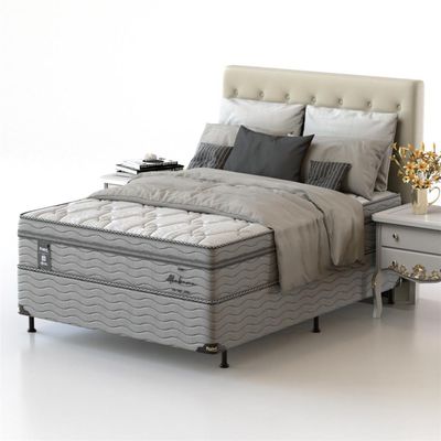 Cama Box Casal Probel Alabama com Euro Pillow e Molas Ensacadas 68x138x188 cm Branco com Cinza