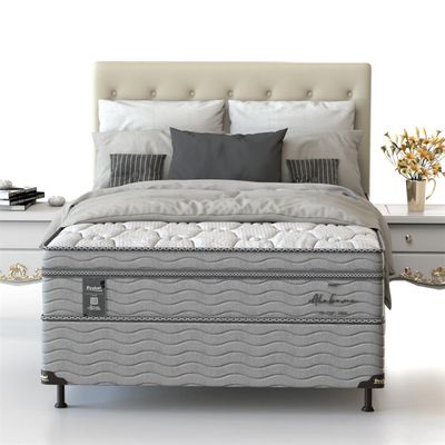 Cama Box Casal Probel Alabama com Euro Pillow e Molas Ensacadas 68x138x188 cm Branco com Cinza
