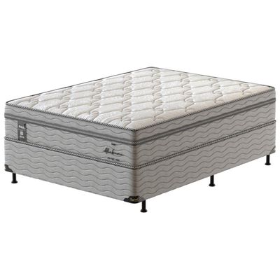Cama Box Casal Probel Alabama com Euro Pillow e Molas Ensacadas 68x138x188 cm Branco com Cinza