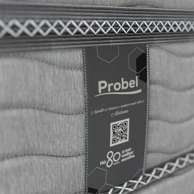 Cama Box Casal Probel Alabama com Euro Pillow e Molas Ensacadas 68x138x188 cm Branco com Cinza