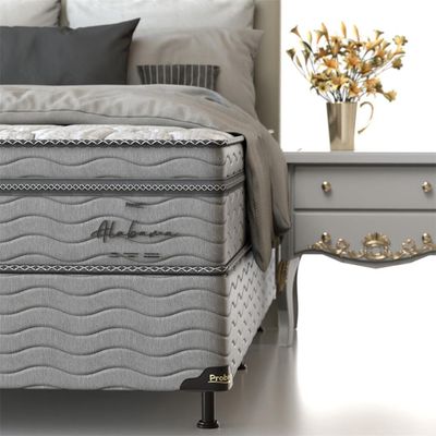 Cama Box Casal Probel Alabama com Euro Pillow e Molas Ensacadas 68x138x188 cm Branco com Cinza