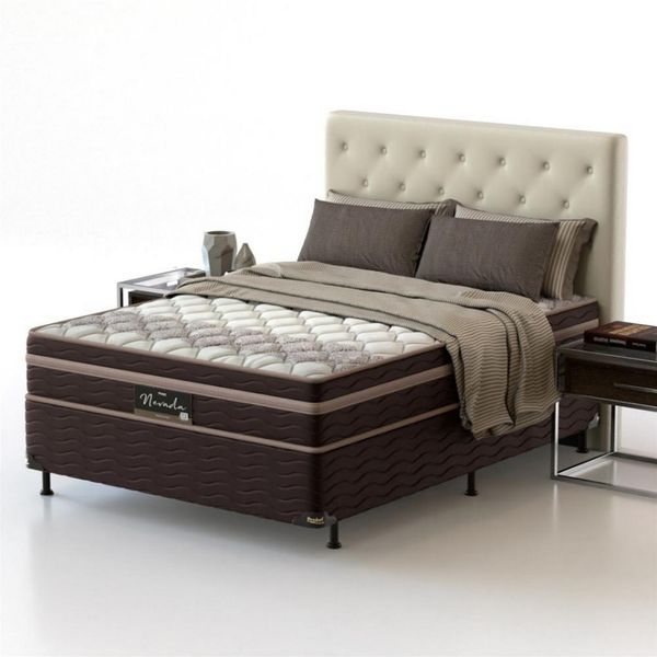 Cama Box Casal Probel Nevada Euro Pillow e Molas Ensacadas Bege com Marrom