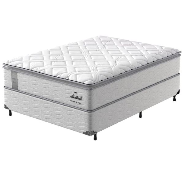 Cama Box Casal Amsterdã com Pillow Top e Molas Ensacadas 68x138x188cm Probel Branco e Preto