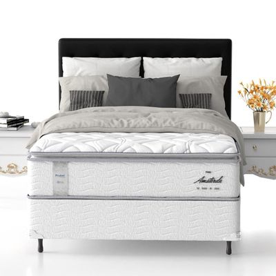 Cama Box Casal Amsterdã com Pillow Top e Molas Ensacadas 68x138x188cm Probel Branco e Preto