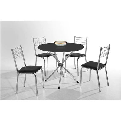 Mesa de Jantar Letícia Plus 4 Cadeiras Iris Assento em Courino Aço Nobre Preto