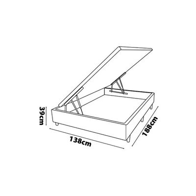 Base Box para Colchão de Casal MGA Lift Cotton com Baú e Pistão à Gás 39x138x188cm Cinza