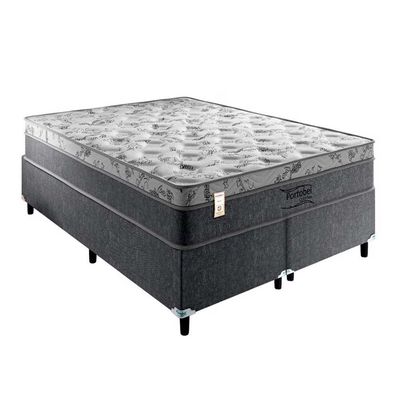 Cama Box Conjugada King Size Portobel Orion com Molas Ensacadas e Revestimento em Tecido Poliéster 72x193x203cm Cinza