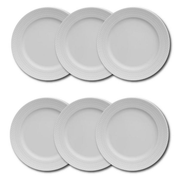 Conjunto de Pratos de Sobremesa Germer Chevron em Porcelana 20,5 cm 6 Peças Branco
