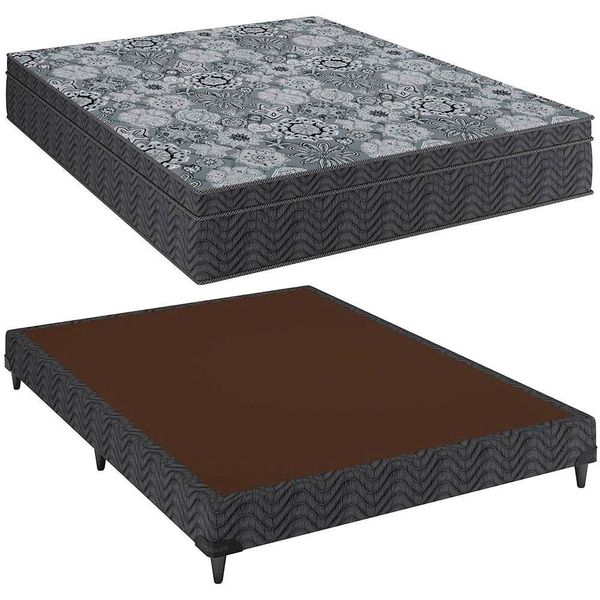 Colchão De Casal Caring Com Base Box 138cm Ortobom Cinza Estampado