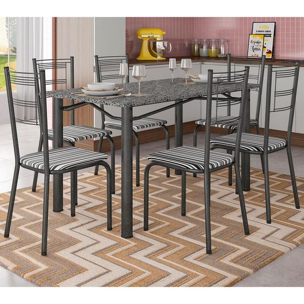 Mesa de Jantar com 4 Cadeiras Fabone Cuiabá New Preto Craquelado com Listrado Mesa de Jantar com 4 Cadeiras Fabone Cuiabá New Preto Craquelado com Listrado