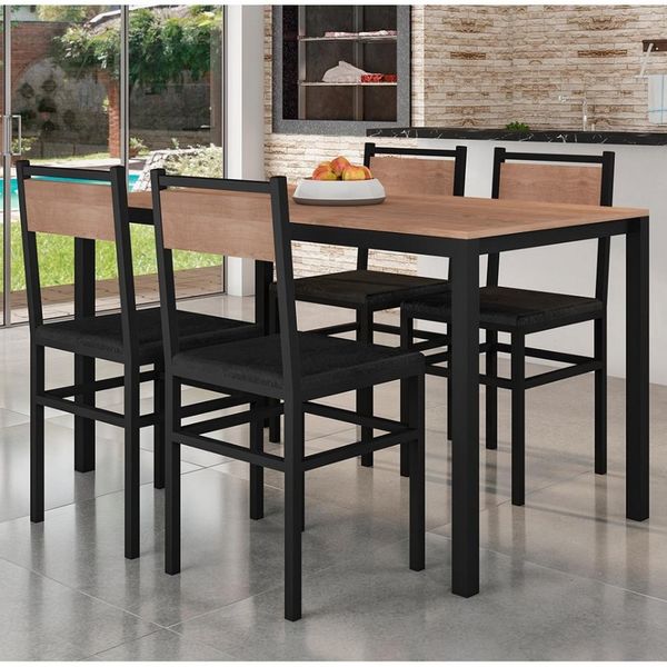 Mesa de Jantar Fabone Conceito com 4 Cadeiras Preto com Nogueira Mesa de Jantar Fabone Conceito com 4 Cadeiras Preto com Nogueira