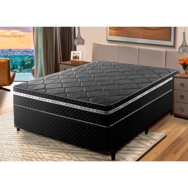 Cama Box Casal Umaflex Essencial Eurotop e Molas Ensacadas Chumbo com Preto