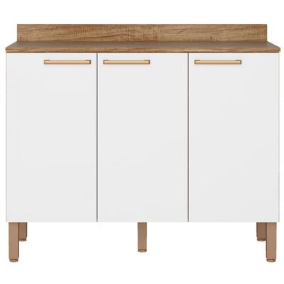 Balcão Triplo Veneza com 3 Portas e 1 Prateleira 108,4cm de largura Bartira Branco com Damasco