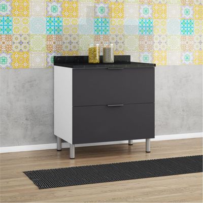 Balcão Duplo Rubi com 2 Gavetões Bartira Branco com Grafite