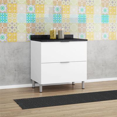 Balcão Duplo Rubi com 2 Gavetões Bartira Branco