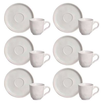 Conjunto com 6 Xícaras e Pires para Café Porto Brasil Bio Vit em Stoneware - 120 ml Cinza